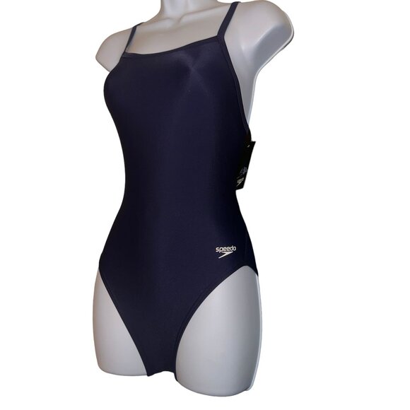 NWT Speedo PowerFlex Eco One Piece Swimsuit Womens 6 32 Solid Blue Compression - Picture 5 of 9